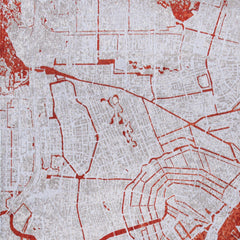 8' Red and White Round Abstract Non Skid Area Rug