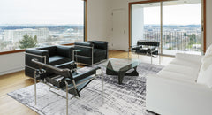 8' Black and White Round Abstract Non Skid Area Rug