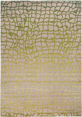 5' Gray and Green Round Abstract Non Skid Area Rug