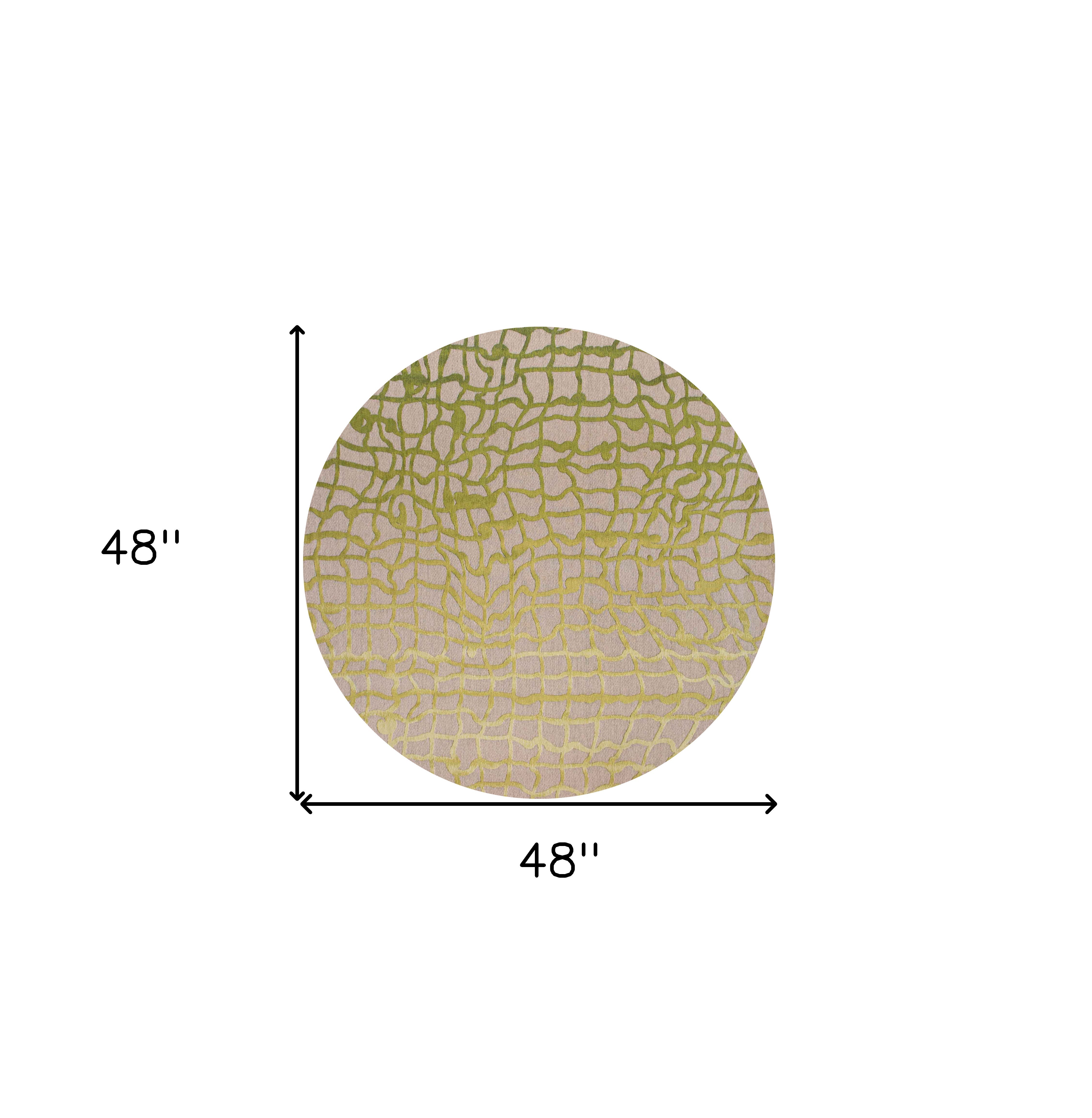 5' Gray and Green Round Abstract Non Skid Area Rug