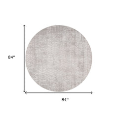 8' Gray and White Round Chevron Non Skid Area Rug