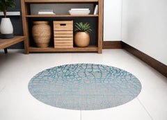 8' Blue and Gray Round Abstract Non Skid Area Rug