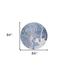 8' Blue and Black Round Abstract Non Skid Area Rug