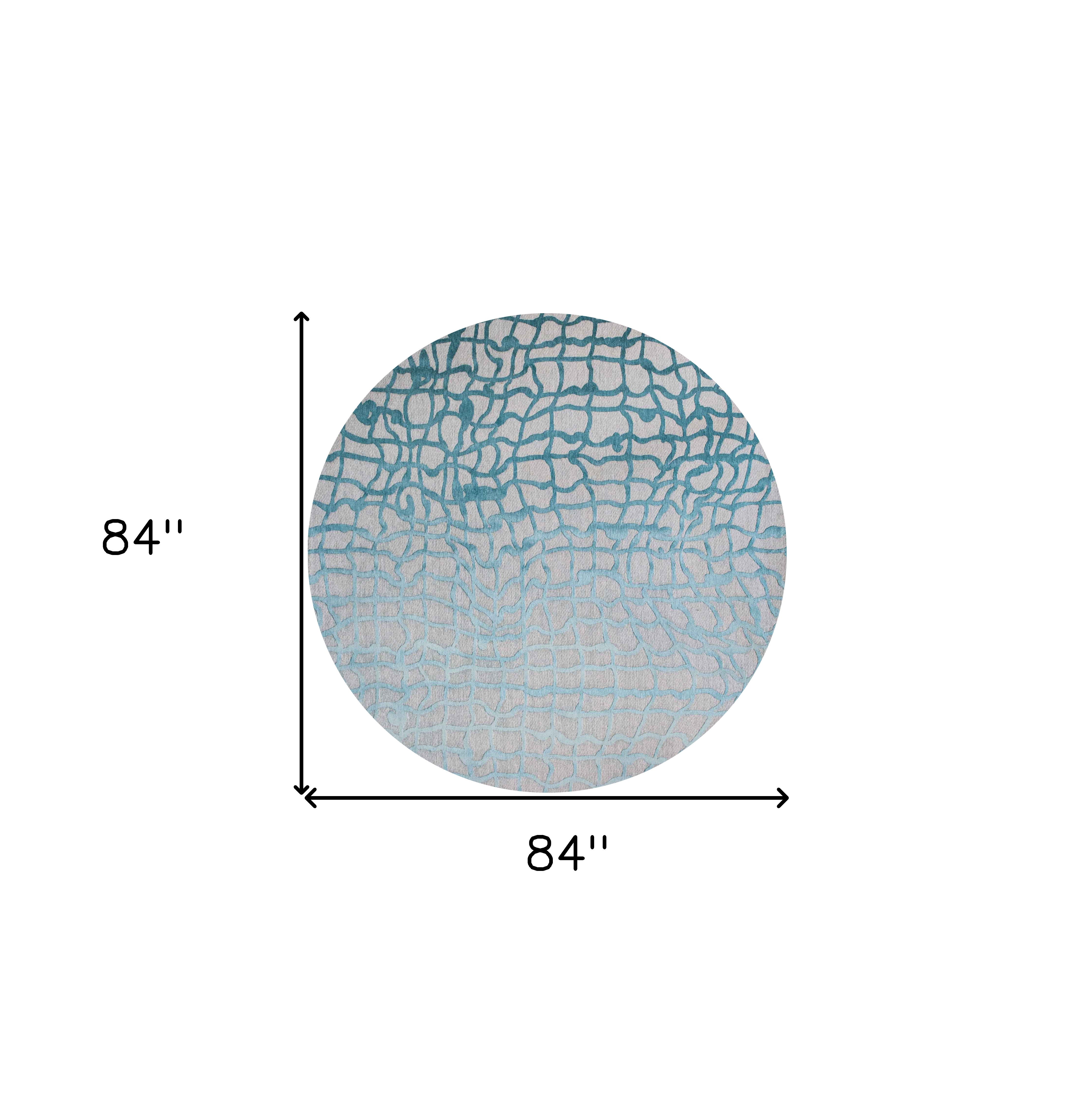 8' Blue and Gray Round Abstract Non Skid Area Rug