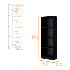 71" Black Four Tier Bookcase