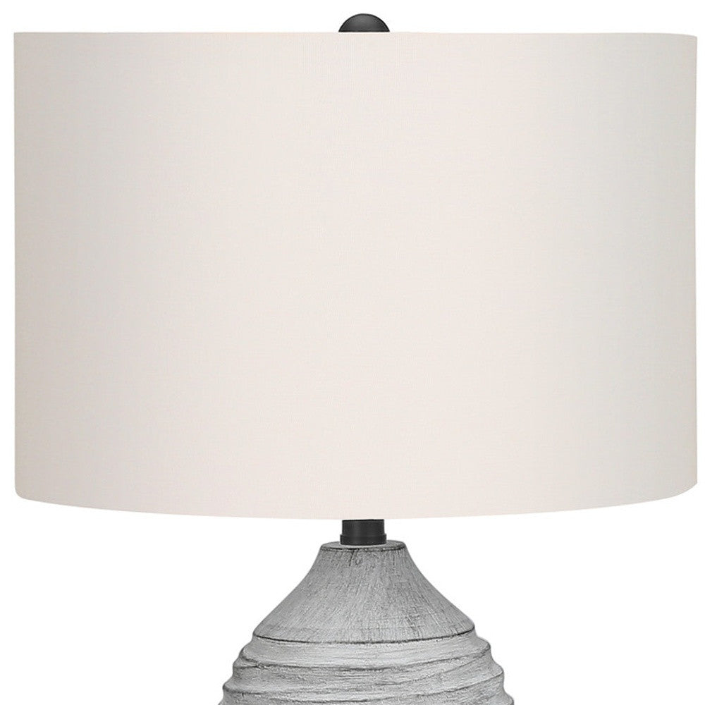 27" Gray Cylinder Table Lamp With Ivory Drum Shade