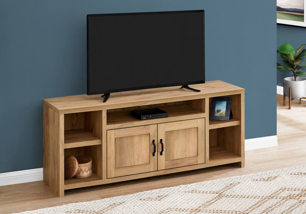 59" Wood Brown Cabinet Enclosed Storage TV Stand