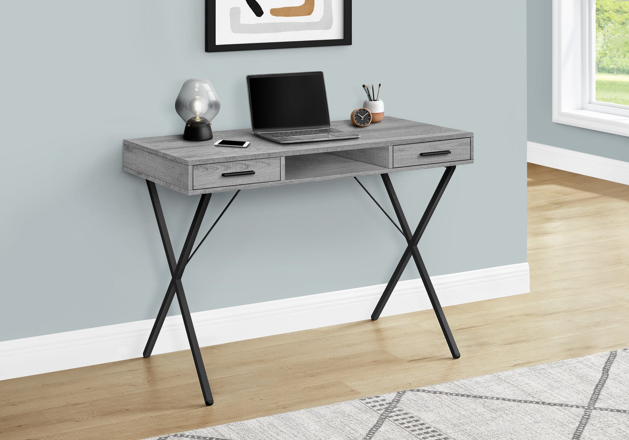 42" Gray and Black Computer Desk With Two Drawers