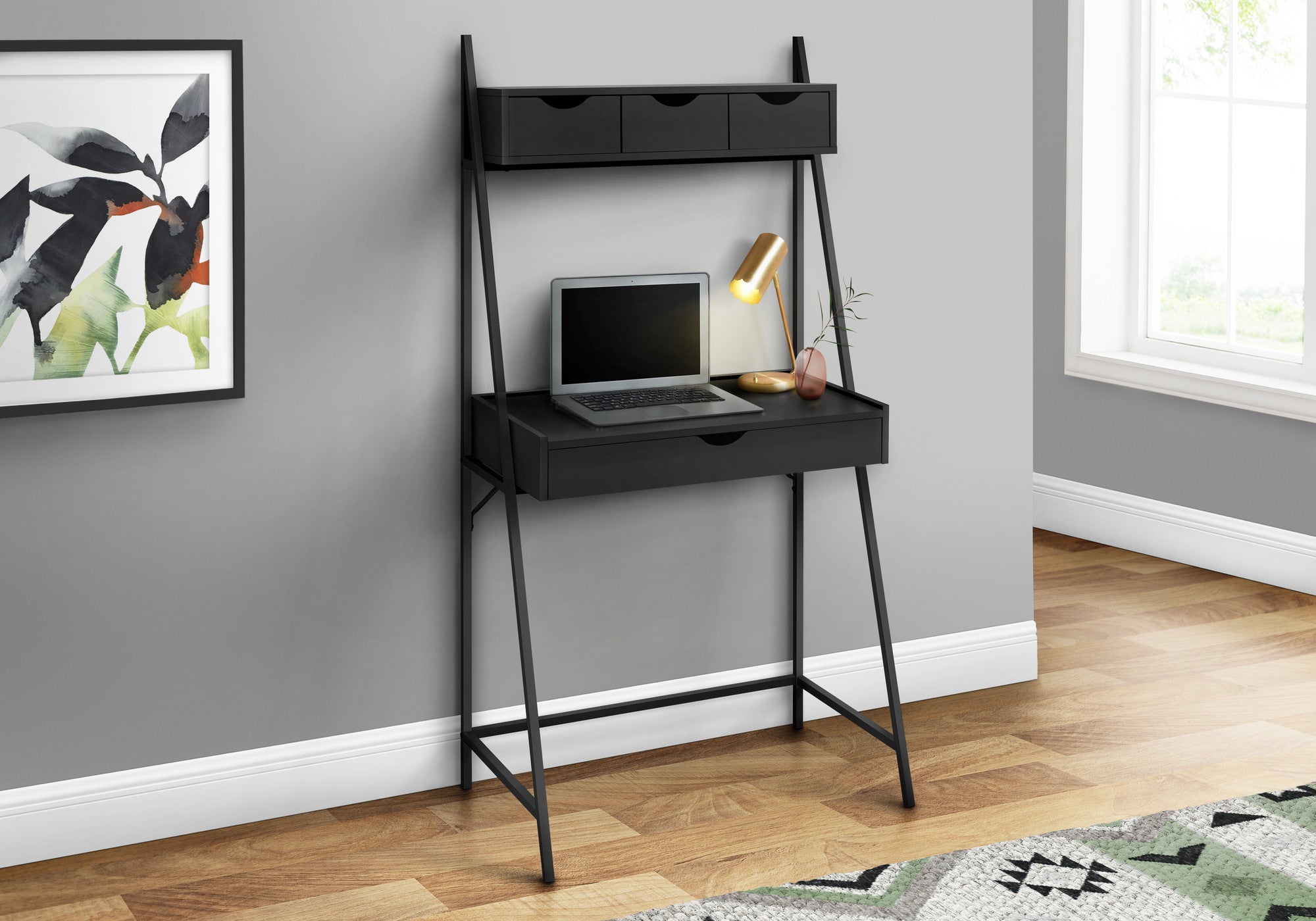 32" Black Computer Desk With Four Drawers