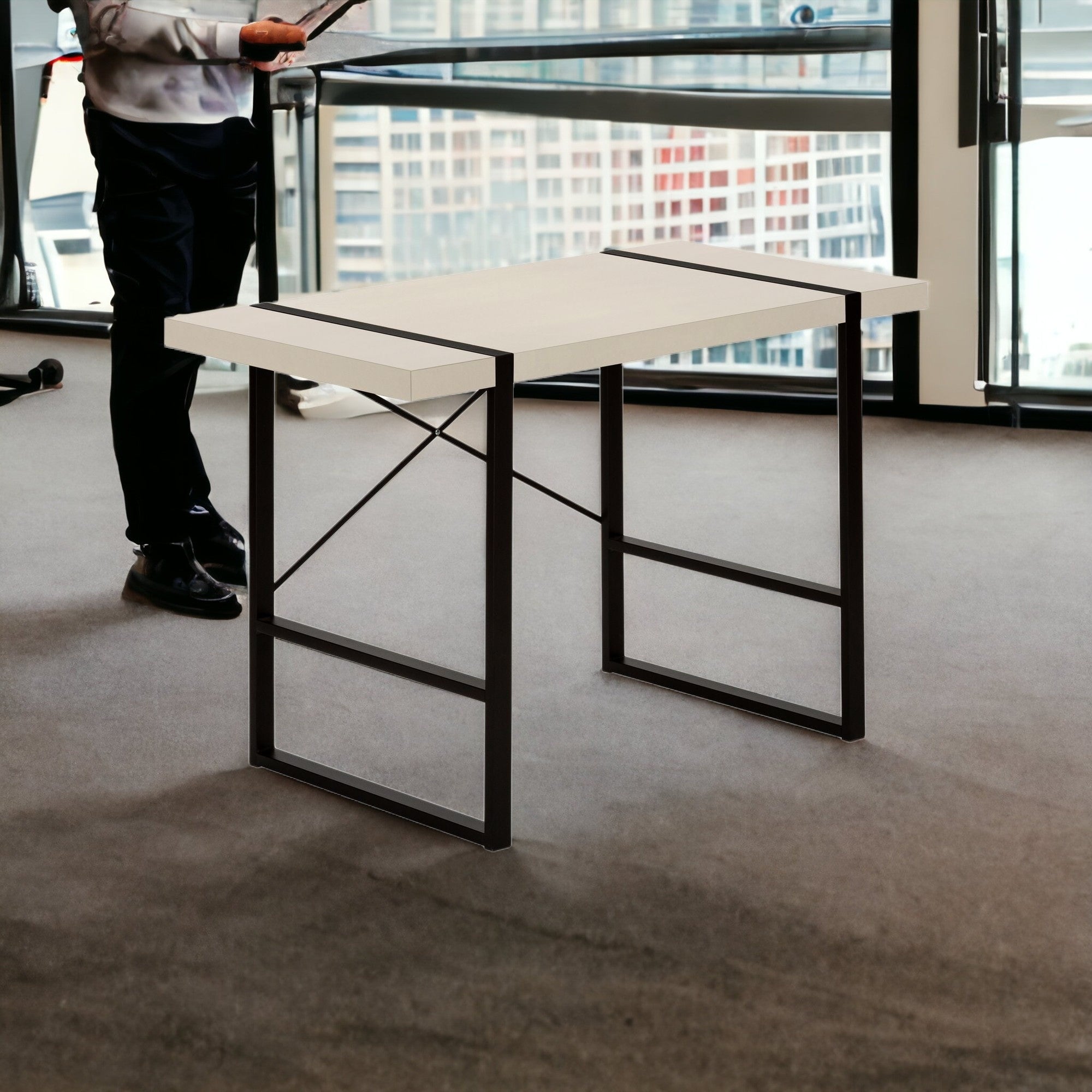 49" Taupe and Black Computer Desk