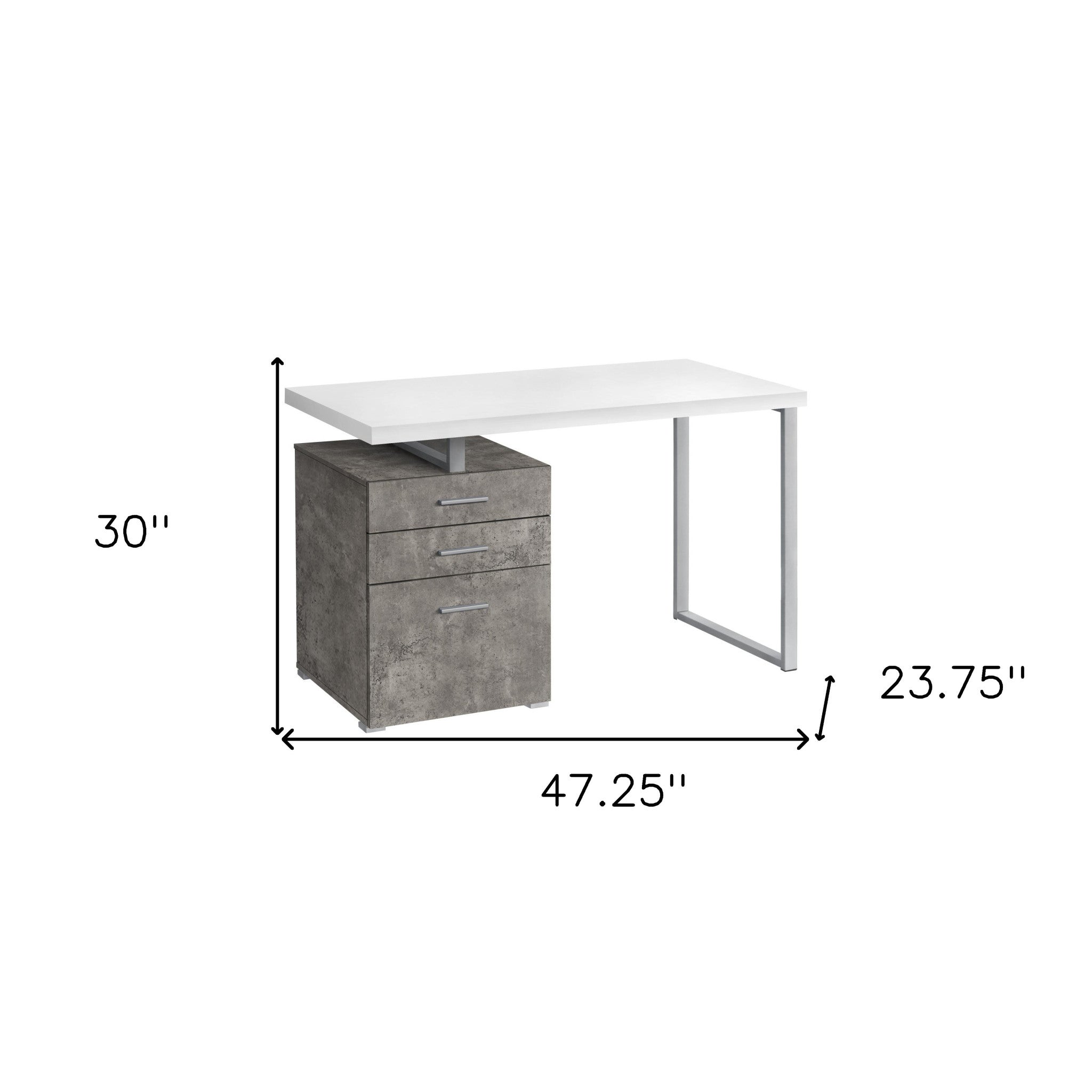 47" White and Gray Computer Desk With Three Drawers