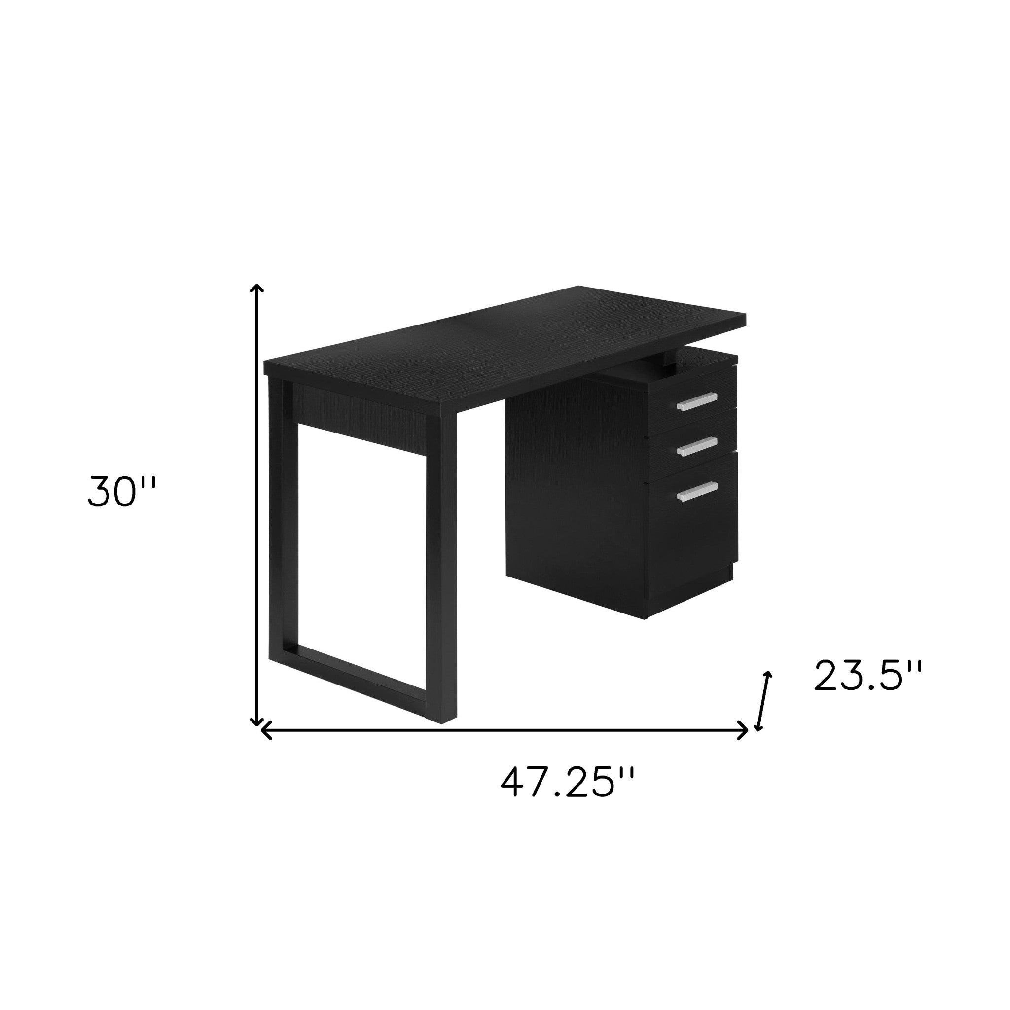 47" Black Computer Desk With Three Drawers