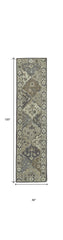 10' Blue and Gray Floral Hand Tufted Runner Rug