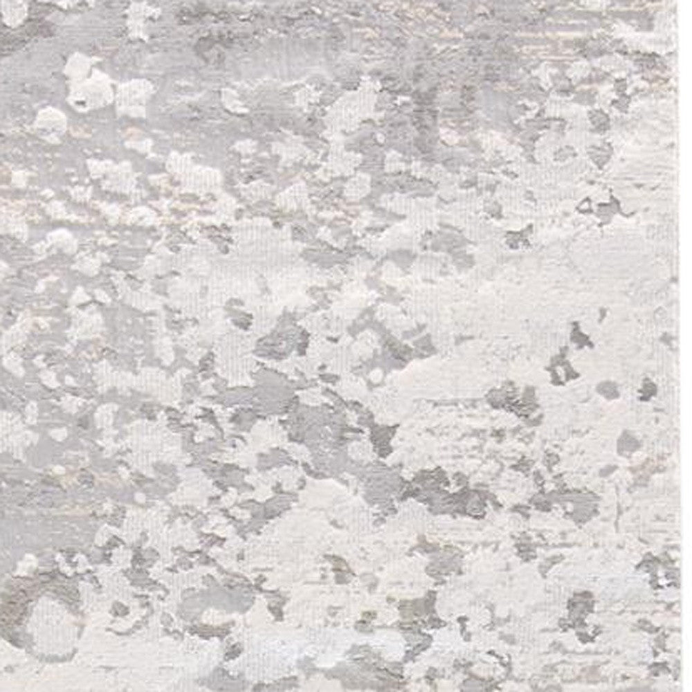 8' Gray and Silver Abstract Power Loom Runner Rug