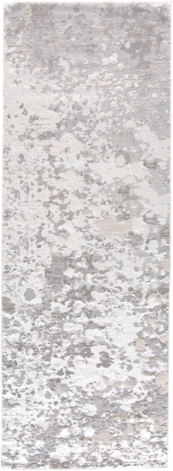 8' Gray and Silver Abstract Power Loom Runner Rug