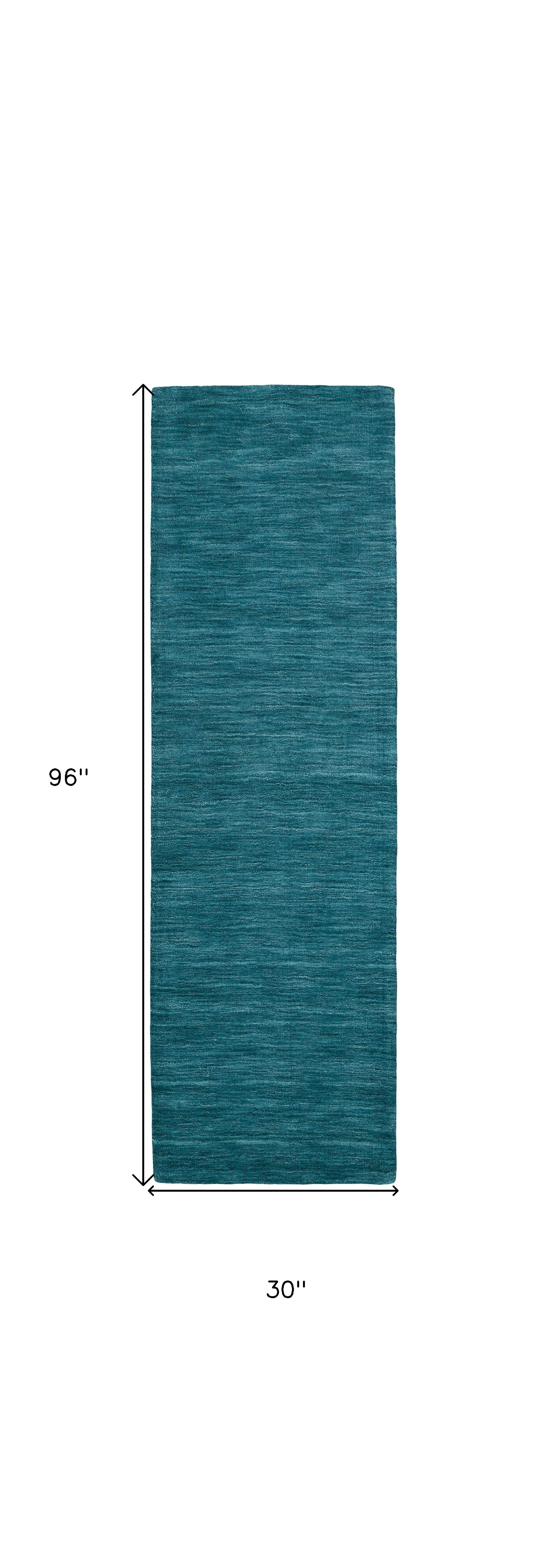 8' Blue and Green Hand Woven Runner Rug