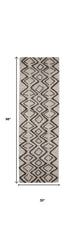 8' Black and Taupe Geometric Hand Tufted Runner Rug