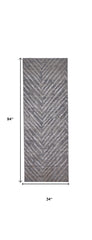 8' Gray and Silver Abstract Distressed Runner Rug