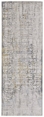 8' Ivory and Gray Abstract Distressed Runner Rug