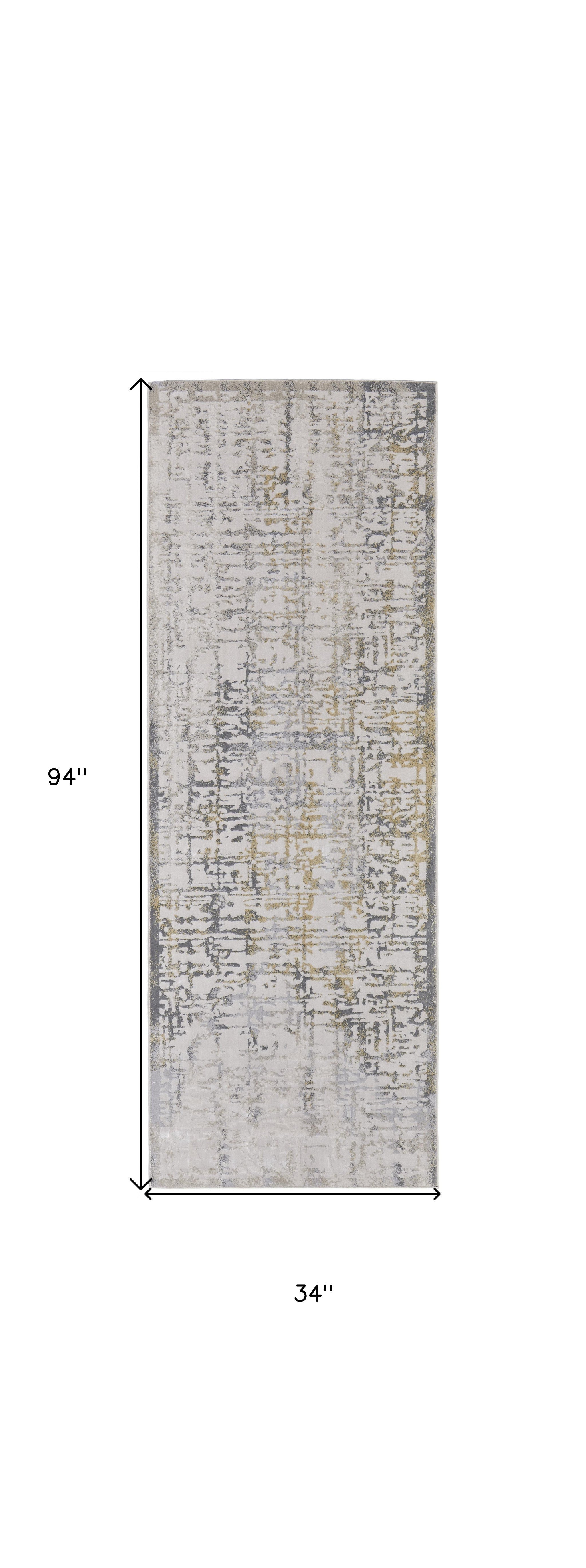 8' Ivory and Gray Abstract Distressed Runner Rug
