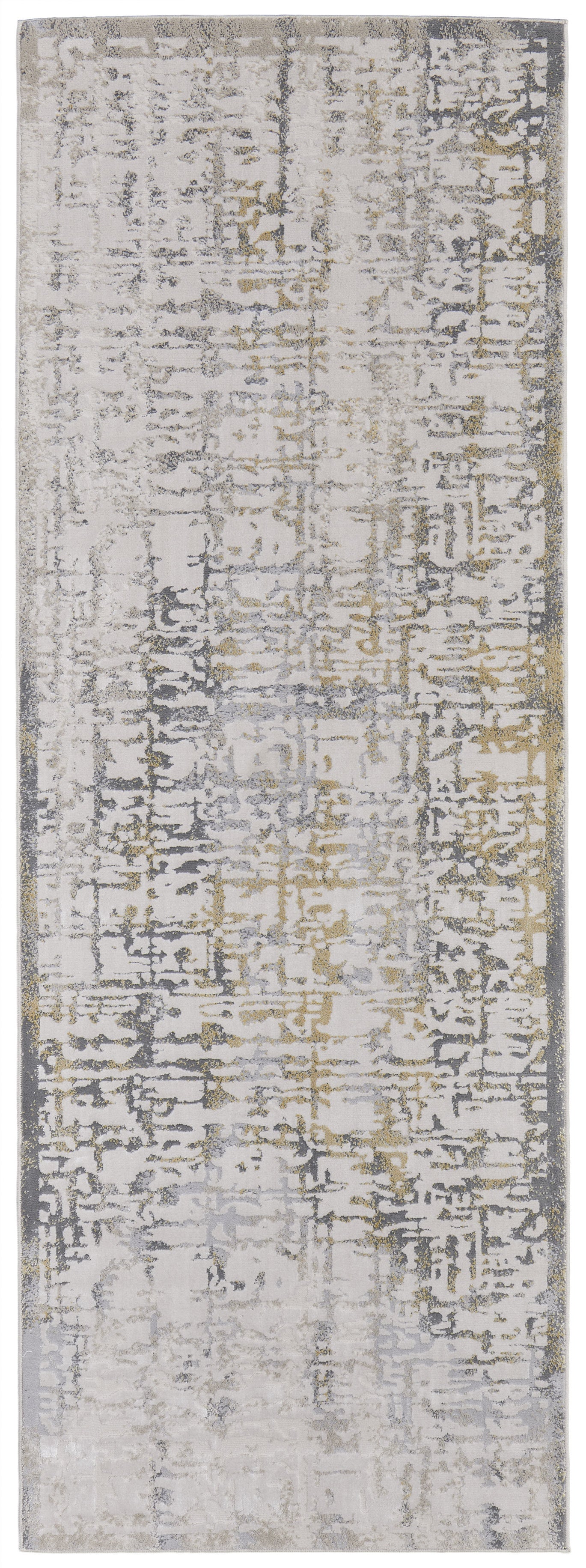 8' Ivory and Gray Abstract Distressed Runner Rug