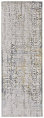 8' Ivory and Gray Abstract Distressed Runner Rug