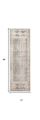 8' Gray and Ivory Abstract Geometric Power Loom Distressed Runner Rug