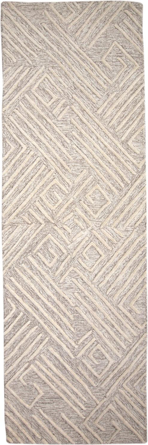 8' Ivory and Tan Geometric Hand Tufted Runner Rug