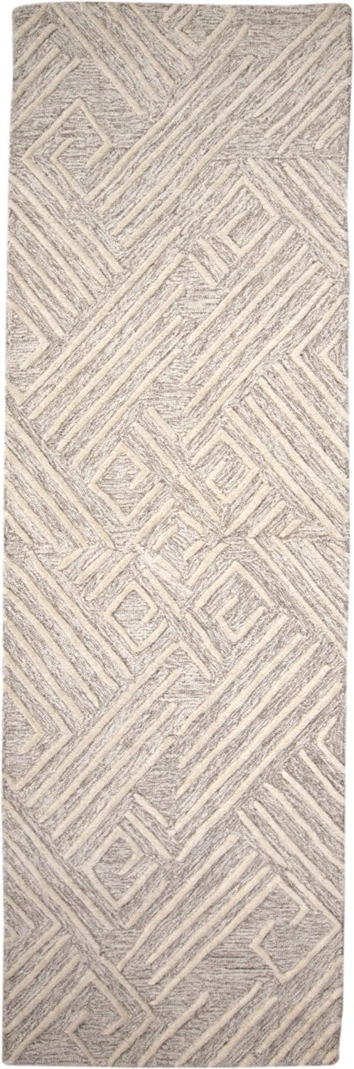 8' Ivory and Tan Geometric Hand Tufted Runner Rug