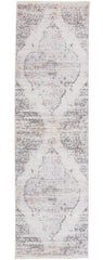 8' Gray and Ivory Medallion Power Loom Distressed Runner Rug With Fringe