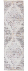 8' Gray and Ivory Medallion Power Loom Distressed Runner Rug With Fringe