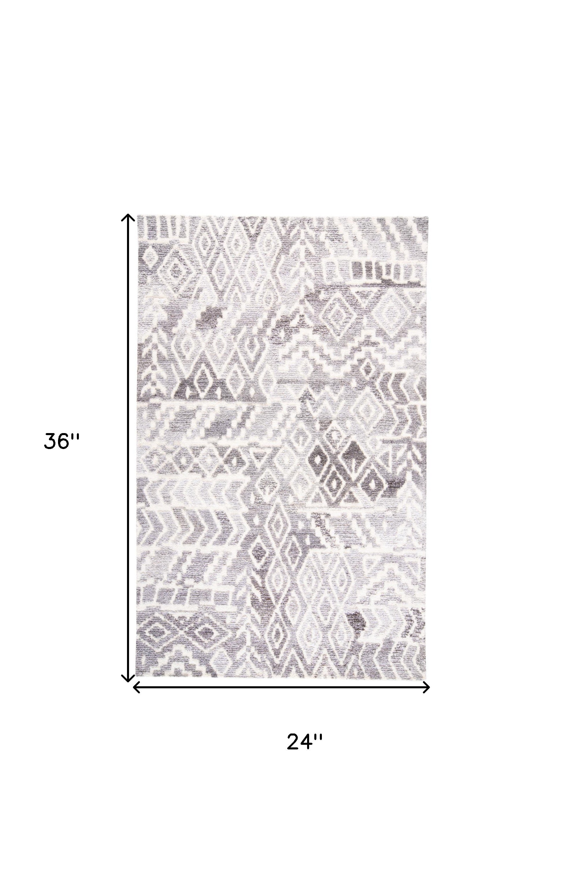 2' x 3' Gray and White Abstract Geometric Hand Tufted Distressed Area Rug