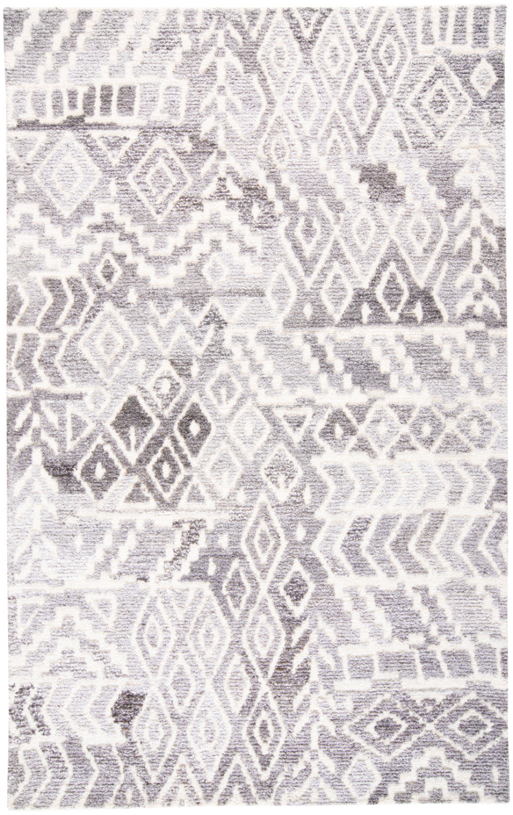 2' x 3' Gray and White Abstract Geometric Hand Tufted Distressed Area Rug