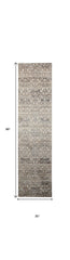 8' Gray and Ivory Oriental Power Loom Distressed Runner Rug With Fringe