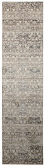 8' Gray and Ivory Oriental Power Loom Distressed Runner Rug With Fringe