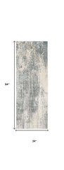 8' Gray and Ivory Abstract Power Loom Runner Rug