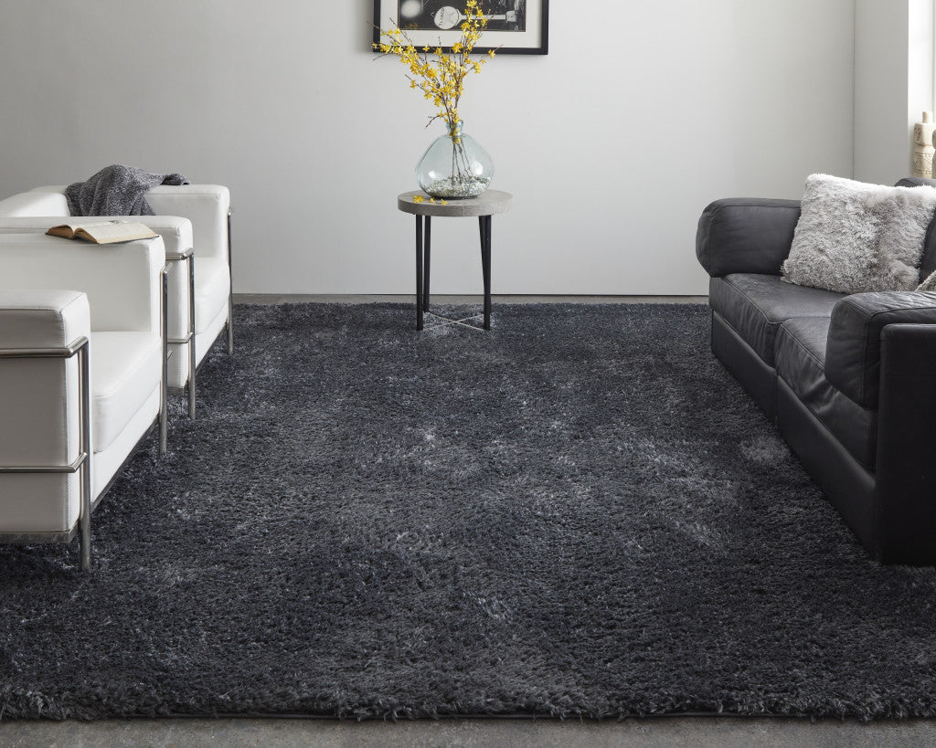 4' x 6' Black Shag Power Loom Area Rug