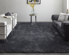 4' x 6' Black Shag Power Loom Area Rug