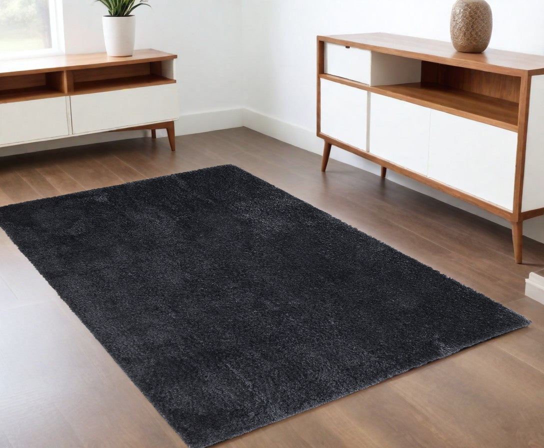 4' x 6' Black Shag Power Loom Area Rug