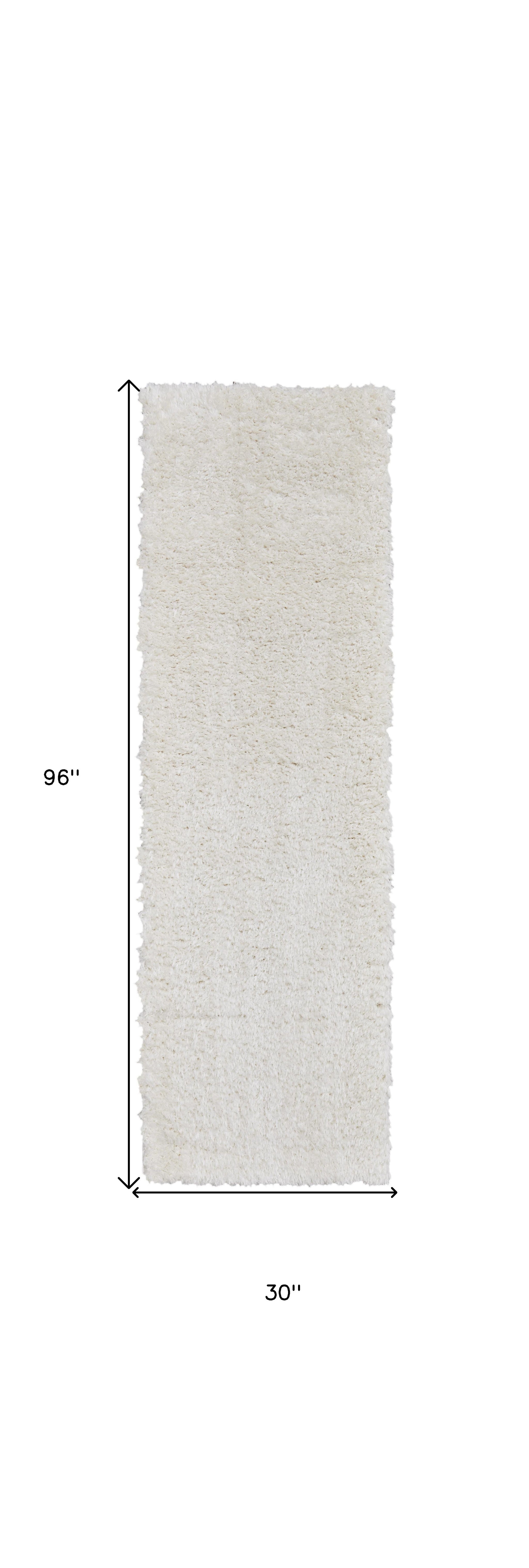 8' White Shag Power Loom Runner Rug