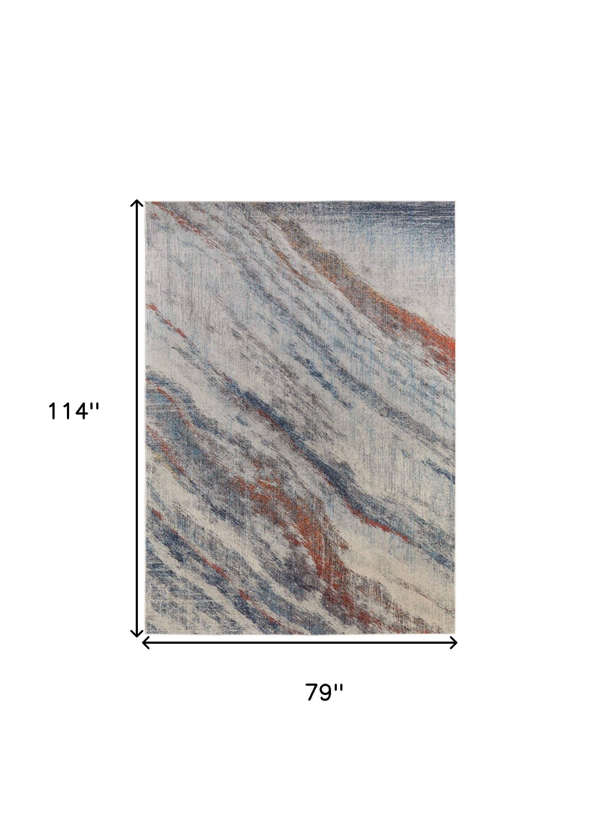 7' x 10' Ivory Blue and Orange Abstract Power Loom Area Rug