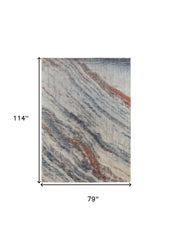 7' x 10' Ivory Blue and Orange Abstract Power Loom Area Rug