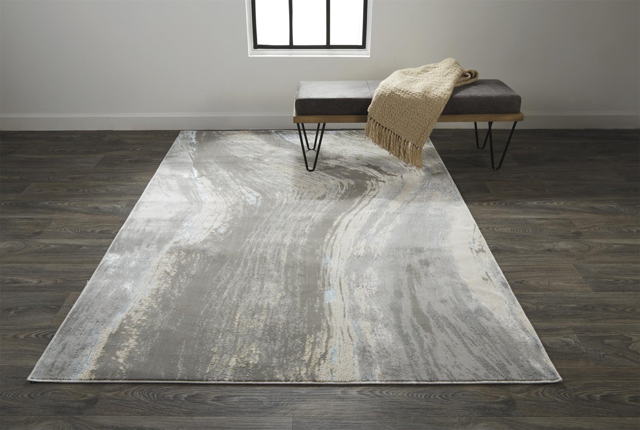 10' x 13' Blue and Gray Abstract Power Loom Area Rug