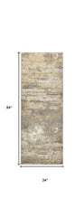 8' Gold and Ivory Abstract Power Loom Runner Rug