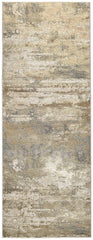 8' Gold and Ivory Abstract Power Loom Runner Rug
