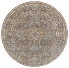 8' Brown and Ivory Round Medallion Power Loom Distressed Area Rug