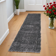8' Gray Shag Power Loom Runner Rug