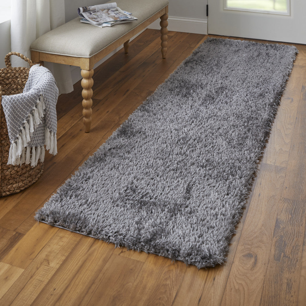 8' Gray Shag Power Loom Runner Rug