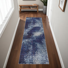 8' Blue and Purple Abstract Power Loom Runner Rug