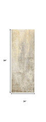 8' Gold and Ivory Abstract Power Loom Runner Rug